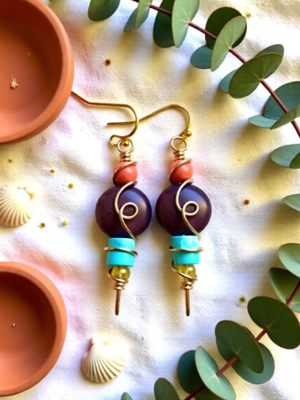 Wire Wrapped! Earthy Stone Dangle Earrings! Boho Fall Festival Statement